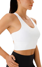 Load image into Gallery viewer, JOYSPELS Sports Bras for Women Extra Comfort Criss-Cross Back Padded Workout Tops for Women Medium Support White
