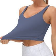 Load image into Gallery viewer, Women’s Longline Sports Bra Wirefree Padded Medium Support Yoga Bras Gym Running Workout Tank Tops (Ink Blue)
