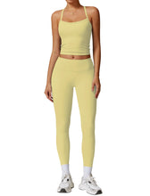 Load image into Gallery viewer, Womens Workout Sets Two Piece Seamless Stretch Cross Back Tank Top Matching Tummy Control High Waist Leggings Set 2 Piece For Women Gym Yoga Active Wear Outfits Athletic Work Out Clothes Yellow
