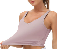 Load image into Gallery viewer, Women’s Longline Sports Bra Wirefree Padded Medium Support Yoga Bras Gym Running Workout Tank Tops(Light Purple)
