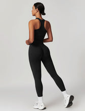 Load image into Gallery viewer, ABOCIW Workout Sets for Women, Ribbed Racerback Tank Top Bra Seamless Scrunch Butt Lifting High Waist Leggings 2 Piece Gym Yoga Outfits Tank Black
