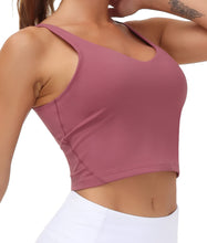 Load image into Gallery viewer, Women’s Longline Sports Bra Wirefree Padded Medium Support Yoga Bras Gym Running Workout Tank Tops (Rose red)
