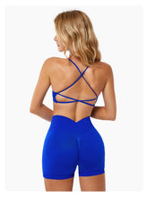 Load image into Gallery viewer, ABOCIW Seamless V Back Scrunch Butt Lifting High Waist Biker Shorts for Women Cross Back Sports Bra Womens Workout Sets 2 Piece Yoga Gym Outfits Royal Blue
