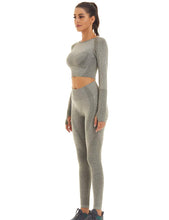 Load image into Gallery viewer, Toplook Women Seamless Workout Outfits Athletic Set Leggings + Long Sleeve Top 2 Pieces(Green Gray)
