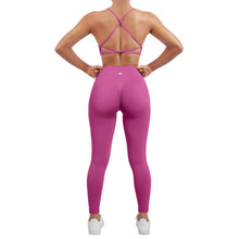 Load image into Gallery viewer, SUUKSESS Women Seamless 2 piece Workout Sets Strappy Padded Sports Bra Booty High Waisted Leggings Outfits (Hot Pink)
