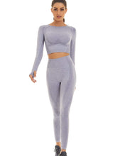 Load image into Gallery viewer, Toplook Women Seamless Workout Outfits Athletic Set Leggings + Long Sleeve Top 2 Pieces(Gray Blue)
