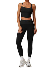Load image into Gallery viewer, Womens Workout Sets Two Piece Seamless Stretch Cross Back Tank Top Matching Tummy Control High Waist Leggings Set 2 Piece For Women Gym Yoga Active Wear Outfits Athletic Work Out Clothes Black 2
