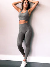Load image into Gallery viewer, WodoWei Women 2 Piece Workout Outfits Sports Bra Seamless Leggings Yoga Gym Activewear Set (YO601-Dark grey marl)
