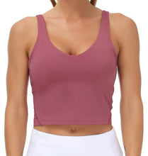 Load image into Gallery viewer, Women’s Longline Sports Bra Wirefree Padded Medium Support Yoga Bras Gym Running Workout Tank Tops (Rose red)
