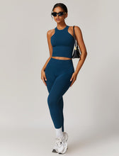 Load image into Gallery viewer, ABOCIW Workout Sets for Women, Ribbed Racerback Tank Top Bra Seamless Scrunch Butt Lifting High Waist Leggings 2 Piece Gym Yoga Outfits Tan Navy Blue
