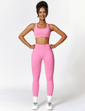 Load image into Gallery viewer, ABOCIW Workout Sets, Seamless V Back Scrunch Lifting Leggings High Waist Yoga Pants Cross Back Strappy Sports Bra 2 Piece Gym Sets Y-Pink
