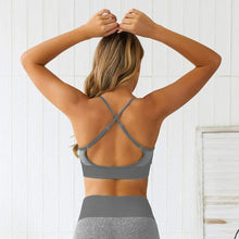 Load image into Gallery viewer, OLCHEE Women’s Workout Sets 2 Piece - Seamless Yoga Leggings and Cross-Strap Sports Bra Gym Outfits Activewear Matching Set - Grey
