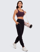 Load image into Gallery viewer, CRZ YOGA Butterluxe Womens U Back Sports Bra - Scoop Neck Padded Low Impact Yoga Clothes Workout Crop Top with Built in Pads Deep Purple
