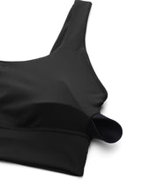 Load image into Gallery viewer, CRZ YOGA Butterluxe Womens U Back Sports Bra - Scoop Neck Padded Low Impact Yoga Clothes Workout Crop Top with Built in Pads Black
