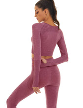 Load image into Gallery viewer, Toplook Women Seamless Workout Outfits Athletic Set Leggings + Long Sleeve Top 2 Pieces(Wine)
