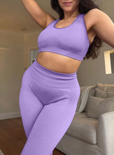 Load image into Gallery viewer, WodoWei Women 2 Piece Workout Outfits Sports Bra Seamless Leggings Yoga Gym Activewear Set (YO610-Purple Marl)
