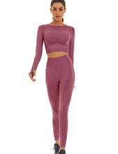 Load image into Gallery viewer, Toplook Women Seamless Workout Outfits Athletic Set Leggings + Long Sleeve Top 2 Pieces(Wine)
