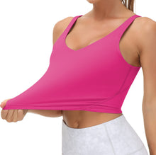 Load image into Gallery viewer, Women’s Longline Sports Bra Wirefree Padded Medium Support Yoga Bras Gym Running Workout Tank Tops(Bright Pink)
