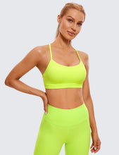 Load image into Gallery viewer, CRZ YOGA Butterluxe Womens Y Back Sports Bra - Padded Racerback Low Impact Spaghetti Thin Strap Workout Yoga Top Neon Yellow
