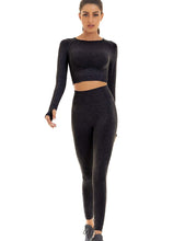 Load image into Gallery viewer, Toplook Women Seamless Workout Outfits Athletic Set Leggings + Long Sleeve Top 2 Pieces(Black)
