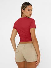 Load image into Gallery viewer, AUTOMET Womens Short Sleeve T Shirts Basic Summer 2025 Workout Tops Crew Neck Gym Crop Tops Trendy Y2K Clothes Red
