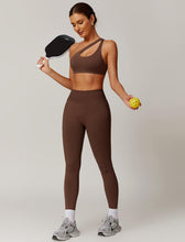 Load image into Gallery viewer, ABOCIW Workout Sets for Women 2 Piece Seamless High Waist Scrunch Butt Lifting Gym Leggings Cutout One Shoulder Sports Bra Yoga Outfits Coffee
