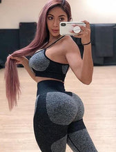 Load image into Gallery viewer, OLCHEE Women’s Workout Sets 2 Piece - Seamless Yoga Leggings and Cross-Strap Sports Bra Gym Outfits Activewear Matching Set - Black

