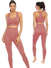 Load image into Gallery viewer, Workout Sets for Women 2 Piece High Waisted Seamless Leggings with Padded Stretchy Sports Bra Sets Yoga Outfit Jogging Gym Clothes(NA007L- Rust red)
