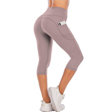 Load image into Gallery viewer, Steppe Naked Feeling High Waisted Yoga Pants Women's Workout Capris Leggings with Pockets Tummy Control Buttery Soft Running Compression Capris for Athletic Gym Exercise Fitness Grey Pink

