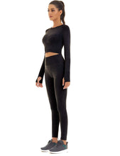Load image into Gallery viewer, Toplook Women Seamless Workout Outfits Athletic Set Leggings + Long Sleeve Top 2 Pieces(Black)
