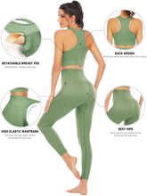 Load image into Gallery viewer, Workout Sets for Women 2 Piece High Waisted Seamless Leggings with Padded Stretchy Sports Bra Sets Yoga Outfit Jogging Gym Clothes(N007S-Avocado)
