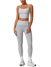 Load image into Gallery viewer, AGYMNX Workout Sets for Women 2 Piece High Waisted Seamless Butt Lifting Leggings Gym Yoga Outfit Stretchy Sports Bra Sets White Gray
