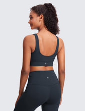 Load image into Gallery viewer, CRZ YOGA Butterluxe Womens U Back Sports Bra - Scoop Neck Padded Low Impact Yoga Clothes Workout Crop Top with Built in Pads True Navy
