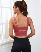 Load image into Gallery viewer, Everrysea Longline Sports Bra for Women Padded Workout Tank Tops Built in Bras Strappy Yoga Corp Top Camisole Rose
