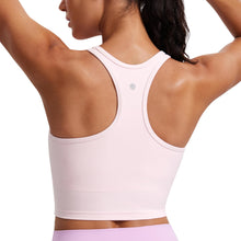 Load image into Gallery viewer, CRZ YOGA Butterluxe Womens Y-Back Racerback Longline Sports Bra - Padded Scoop Neck Workout Crop Tank Top with Built in Pads Strawberry Pink
