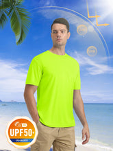 Load image into Gallery viewer, Short Sleeve Shirts for Men Sun Protection T-Shirts UPF 50+ Ultra Breathable Shirts Moisture Wicking Baselayer Casual Shirts Fluorescent Green
