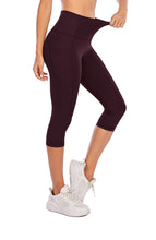Load image into Gallery viewer, Steppe Naked Feeling High Waisted Yoga Pants Women's Workout Capris Leggings with Pockets Tummy Control Buttery Soft Running Compression Capris for Athletic Gym Exercise Fitness Wine Red
