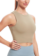 Load image into Gallery viewer, Natural Feelings Nudi Sports Bras for Women Removable Padded Yoga Tank Tops Sleeveless Fitness Workout Crop Tops Khaki
