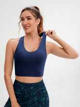 Load image into Gallery viewer, JOYSPELS Sports Bras for Women Extra Comfort Criss-Cross Back Padded Workout Tops for Women Medium Support Navy Blue
