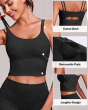 Load image into Gallery viewer, Everrysea Longline Sports Bra for Women Padded Workout Tank Tops Built in Bras Strappy Yoga Corp Top Camisole Black
