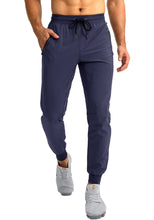 Load image into Gallery viewer, Pudolla Men's Lightweight Tapered Jogger Pants with Zip Pockets – Quick-Dry Athletic Running Joggers in Navy Blue
