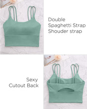 Load image into Gallery viewer, Everrysea Longline Sports Bra for Women Padded Workout Tank Tops Built in Bras Strappy Yoga Corp Top Camisole Blue Green
