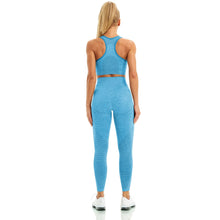 Load image into Gallery viewer, WodoWei Women 2 Piece Workout Outfits Sports Bra Seamless Leggings Yoga Gym Activewear Set (YO610-Vivid Blue Marl)
