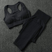 Load image into Gallery viewer, WodoWei Women 2 Piece Workout Outfits Sports Bra Seamless Leggings Yoga Gym Activewear Set (YO610-black)
