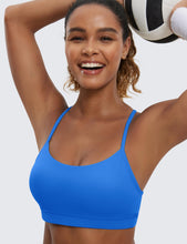 Load image into Gallery viewer, CRZ YOGA Butterluxe Womens Y Back Sports Bra - Padded Racerback Low Impact Spaghetti Thin Strap Workout Yoga Top Sparkle Blue
