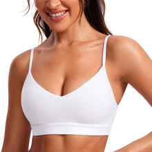 Load image into Gallery viewer, CRZ YOGA Butterluxe V-Neck Sports Bras for Women - Adjustable Thin Straps Padded Yoga Top Basic Wireless Camisole White
