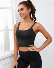 Load image into Gallery viewer, Everrysea Longline Sports Bra for Women Padded Workout Tank Tops Built in Bras Strappy Yoga Corp Top Camisole Black
