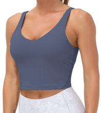 Load image into Gallery viewer, Women’s Longline Sports Bra Wirefree Padded Medium Support Yoga Bras Gym Running Workout Tank Tops (Ink Blue)
