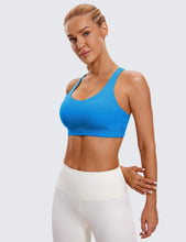 Load image into Gallery viewer, CRZ YOGA Women's Strappy Sports Bras Fitness Workout Padded Yoga Criss Cross Back Cami Madagascar Blue
