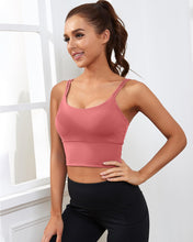 Load image into Gallery viewer, Everrysea Longline Sports Bra for Women Padded Workout Tank Tops Built in Bras Strappy Yoga Corp Top Camisole Pink
